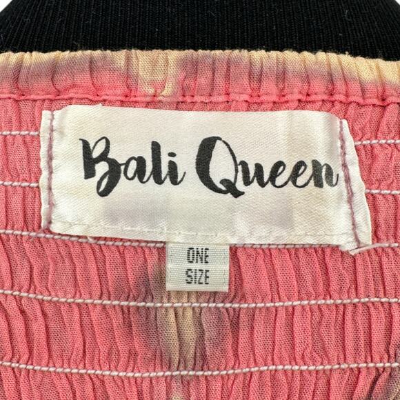 Bali Queen | One Size | Coral & Cream Tie-Dye Smoked Bodice Maxi Tia Tube Dress - Picture 7 of 7